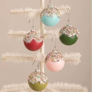 Bethany Lowe Set of 5 Cupcake Glass Ball Christmas Tree Ornaments Sprinkles New